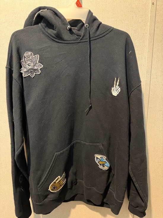 Upcycled Tops - Black Hoodie with Patch Details